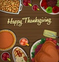 Vector thanksgiving dinner dish top down view roasted turkey pumpkin pie chicken bread fruits Royalty Free Stock Photo