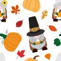 Vector Thanksgiving gnome harvest festival pilgrims seamless pattern