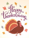 Vector thanksgiving illustration with brown turkey bird and text