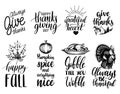 Vector Thanksgiving lettering with illustrations for invitations or festive greeting cards. Handwritten calligraphy set. Royalty Free Stock Photo