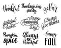 Vector Thanksgiving lettering for invitations or festive greeting cards. Handwritten calligraphy set of Be Thankful etc. Royalty Free Stock Photo