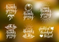 Vector Thanksgiving lettering with sketches for invitations,greeting cards.Calligraphy set Grateful Thankful Blessed etc Royalty Free Stock Photo
