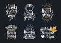 Vector Thanksgiving lettering with sketches for invitations,greeting cards.Calligraphy set Grateful Thankful Blessed etc Royalty Free Stock Photo