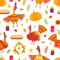 Vector Thanksgiving seamless pattern. Repeating autumn backgroun Royalty Free Stock Photo