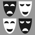 Vector theatrical masks - set isolated Tragedy and Comedy mask. Flat design Royalty Free Stock Photo