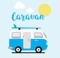 Vector theme of Caravan Road trip, Adventure, Trailering, Camping, outdoor recreation, adventures in nature, vacation. Colorful