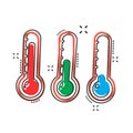 Vector thermometer icon in comic style. Goal sign illustration p