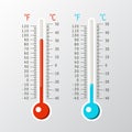 Vector Thermometer Icons with Cold and Hot Levels on Scale