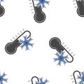 Vector thermometer and snowflake icon. The symbol of the cold seamless pattern on a white background Royalty Free Stock Photo