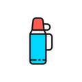Vector thermos with a cup flat color line icon.
