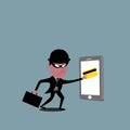 Vector of thief holding a credit card. Hacker stealing. Royalty Free Stock Photo