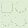 Vector thin with curls vegetative green loach grass frame square rounded circle on a light green background for inscriptions and p