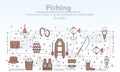 Vector thin line art fishing poster banner template