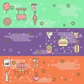 Vector thin line art street food web banner template set Royalty Free Stock Photo