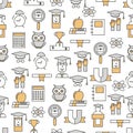 Vector thin line art university seamless pattern Royalty Free Stock Photo