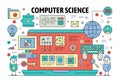 Vector thin line computer science poster banner