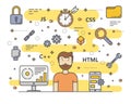 Vector thin line flat design web development, programming concept banner Royalty Free Stock Photo