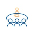 Vector thin line icon illustration with business people sitting on a table having a debate, meeting Royalty Free Stock Photo