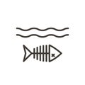 Vector thin line icon illustration with fishbone dead fish spine under the water. Minimal illustration of a dead fish