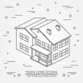 Vector thin line icon isometric suburban american house. For web