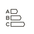 Vector thin line icon linear outline stroke illustration of energy label rating in a house. energy efficiency chart and house