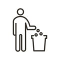 Vector thin line icon outline linear stroke illustration of person disposing in trash bin