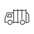 Vector thin line icon outline linear stroke illustration of a urban garbage truck. Trash sorting