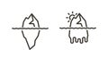 Vector thin line icon outline linear stroke illustrations. Iceberg and Iceberg melting with climate change and global warming