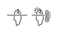 Vector thin line icon outline linear stroke illustrations. Iceberg and Iceberg melting with thermometer representing climate