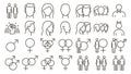 Vector thin line icon set of of gender related vector Icons. Different gender face head avatars. Sexual orientation and gender Royalty Free Stock Photo