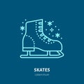 Vector thin line icon of skates. Winter recreation equipment rent logo. Outline symbol of figure skating. Cold season Royalty Free Stock Photo