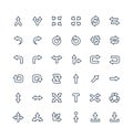 Vector thin line icons set with arrows, direction and move outline flat symbols.