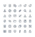 Vector thin line icons set with big data and analytics technology outline symbols