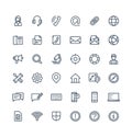Vector thin line icons set with contact us, technical support service outline symbols.