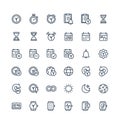 Vector thin line icons set with date and time outline symbols.