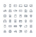 Vector thin line icons set with digital and wireless technology outline symbols.