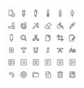 Vector thin line icons set and graphic design elements. Illustration with text edit, graphic tools outline symbols