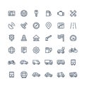 Vector thin line icons set with transport, navigation outline symbols.