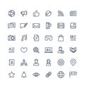 Vector thin line icons set with social media, network outline symbols.