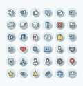 Vector flat color thin line icons set with social media, network outline symbols. Royalty Free Stock Photo