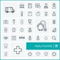 Vector thin line icons set. Healthcare Royalty Free Stock Photo