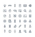 Vector thin line icons set with science and laboratory research outline symbols