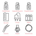 Vector thin line icons set with vaping accessories and equipment Royalty Free Stock Photo