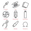 Vector thin line icons set with vaping accessories and equipment Royalty Free Stock Photo