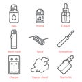 Vector thin line icons set with vaping accessories and equipment Royalty Free Stock Photo