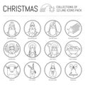 Vector Thin line Religious Christmas Icons