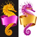 Vector Thorny Seahorse is Wrapped in Swirl Ribbon Royalty Free Stock Photo