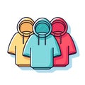 Vector of three colored hoodies on a clean white background - vector flat icon