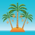 vector Three date palm on an island in the ocean