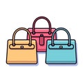 Vector of three flat vector icons of purses on a white background Royalty Free Stock Photo